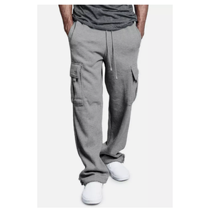 กางเกงวอร์มคาร์โก้ของผู้ชายกางเกงวอร์มทรงหลวมแบบตรงมีกระเป๋าผ้าย้อมสีล้วนความต้องการสูง - Product Image 2