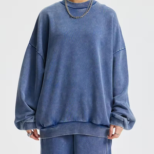 เสื้อฮู้ดดี้โอเวอร์ไซส์สไตล์วินเทจ OEM ผ้าฝ้าย 100% เสื้อกันหนาวแขนจั๊มปลายแขนและชายเสื้อแบบริบ สีเทาแบบดิสเทรส เสื้อพูลโอเวอร์สตรีทแวร์ - Product Image 5