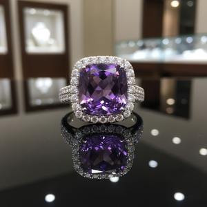 925Silver Natural Amethyst Engagement <b>Ring</b> Minimalist Channel Setting February Birthstone Cushion Cut Wedding Anniversary Gift - Product Image 1