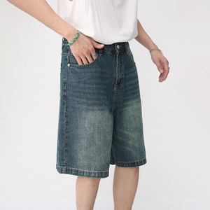 Pantalones cortos de mezclilla holgados Vintage lavados elásticos de alta calidad con logotipo personalizado de verano para hombre - Product Image 4