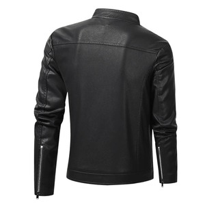 Chaqueta de cuero para motocicleta de invierno informal con cuello mandarín Retro de moda para hombre, tela de lona transfronteriza, estilo de calle alta - Product Image 3