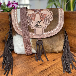 กระเป๋าสะพายพาดลำตัวแบบลำลองสำหรับผู้หญิง, กระเป๋าหนังวัวแท้แบบตะวันตก - Product Image 1