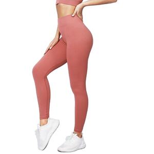 High Waist Soft Slim Breathable Seamless Yoga Pant Elastic Waist Closure Peach Butt Tummy Control Solid <b>Pattern</b> Women's Leggings - Product Image 6