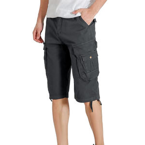 Short cargo d'entraînement respirant 100% coton pour homme, taille moyenne élastiquée, poches latérales, logo personnalisé, marque anti-rides - Product Image 4