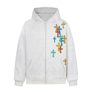 Sweat à capuche pour homme lourd 400 GSM avec fermeture éclair 100% coton Hiver Logo personnalisé Vintage - Product Image 3