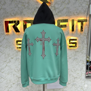 Sweat-shirt à capuche jaune zippé pour homme, style streetwear, imprimé motif ange 0126, logo Saint Front, coupe régulière, en molleton de coton, pour l'automne - Product Image 3