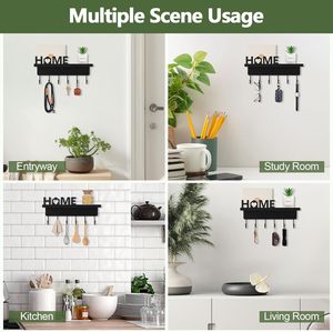 Soporte para llaves montado en la pared y estante de correo organizador de entrada de madera decoración de granja rústica colgador de llaves para el hogar acabado negro - Product Image 6