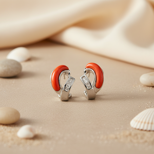 Pendientes de Aro de Plata con Coral para Mujer, Elegantes y Modernos, Accesorio de Joyería - Product Image 3