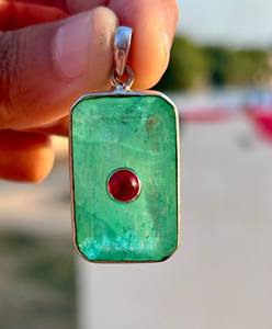 Pendentif de luxe en cristal émeraude et rubis en argent sterling 925 bijoux fins pour femmes pendentif en cristal émeraude et rubis fabriqué à la main - Product Image 4