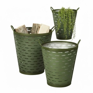 ชุดถังเหล็กสีเขียวแบบขายส่ง 3 ใบ พร้อมหูหิ้ว สไตล์ฟาร์มเฮาส์ ถังเก็บของเหล็กชุบสังกะสี สำหรับสวนและบ้าน - Product Image 1