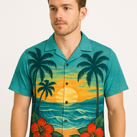 Kemeja Hawaii Floral Anti-Kerut Sublimasi Custom, Kancing Penuh, Poliester Ringan, Lengan Setengah, Musim Panas, Pria |   Seluruhnya