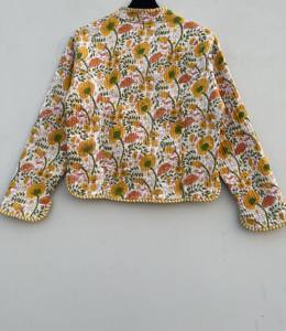Chaqueta de algodón Kantha acolchada hecha a mano para mujer, estampado Floral, bordado, técnica de punto, soporte Reversible, corto transpirable de invierno - Product Image 3