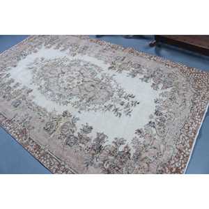 Tapis turc vintage 5,7x9,4 pi (173x286 cm), tapis uni brun - Product Image 4