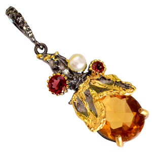 Plata de Ley 925, venta al por mayor, colgantes de piedras preciosas, granate citrino y colgantes de perlas, colgante de piedra natal suelta facetada, joyería - Product Image 1