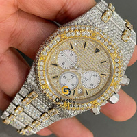 Montre chronographe bicolore personnalisée en acier inoxydable pour homme, style hip-hop, avec verre et diamants ronds taille brillant VVS