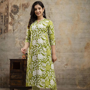 Women Floral Print Embellished Viscose Rayon A-line Kurta New Stylish Women's Viscose Rayon Wrinkle Kurta <b>Set</b> Online Sale - Product Image 1