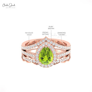 Anillo de Oro Real de 14k con Peridoto y Diamantes Naturales de 0.65 CTW, Anillo de Compromiso y Matrimonio de Varias Capas, Joyería Fina al por Mayor - Product Image 2