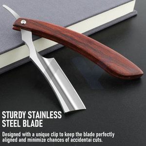 Lames de rasoir à lame droite de haute qualité en acier inoxydable, manche en bois pliable pour barbier, rasoir à barbe et à cheveux réglable, logo personnalisé - Product Image 2
