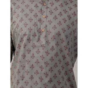 100% Cotton Printed Casual Short <b>Kurta</b> for <b>Men</b> <b>Men's</b> Floral Pattern Casual Shirt with Full Sleeves Poplin Fabric Breathable - Product Image 2