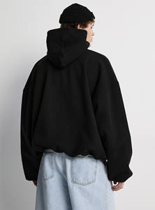 Sweat à capuche 100 % coton ultra-décontracté noir respirant écologique streetwear pour printemps été hiver avec logo frontal anti-boulochage long - Product Image 4