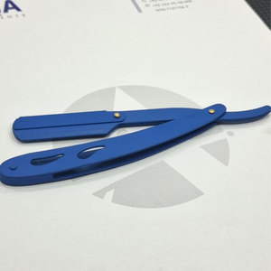 Rasoir droit professionnel en acier inoxydable, manche en acier inoxydable bleu, rasoir de barbier pliable - Product Image 1