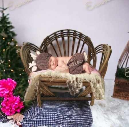 Customizable Soft Kids Bamboo Furniture Chair Newborn Wooden Photography Prop Posing Photo Shoot Vintage Cot Bed Crate Chair