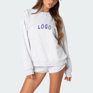 Ropa deportiva con logotipo personalizado Sudadera corta Mujer conjuntos de 2 piezas sudaderas y pantalones cortos para mujer Jogger conjuntos de verano para mujer - Product Image 6