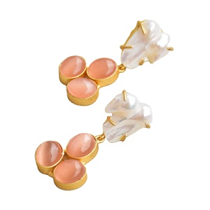 Pendientes de Perlas de Latón al por Mayor, Joyería de Piedras Preciosas Auténticas, Acabado de Latón Satinado, Estilo Moderno al por Mayor - Product Image 2