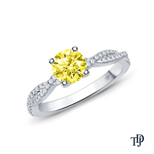Anillo de Compromiso Elegante de Oro de 18K con Zafiro Amarillo, con Aros Trenzados y Engaste de Pavé Festoneado - Product Image 1