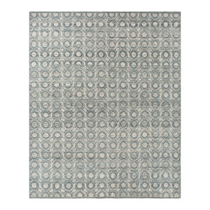 Alfombra Afgana de Lana Tejida a Mano con Patrón Geométrico Azul Erbe, 9x12, para Sala de Estar o Decoración de Pasillos - Lnr-3120 (Cs-01) - Product Image 1