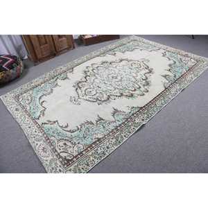 Alfombra Vintage, Alfombra Turca Grande de 5.6x8.8 pies, Alfombra de Lana con Diseño Floral Azul - Product Image 2