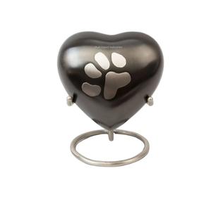 Urne funéraire en laiton gris avec empreinte de patte en forme de cœur au design unique, souvenir de cendres commémoratives de haute qualité avec support - Product Image 1