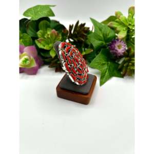 Navajo Fashionable Metal <b>Ring</b> <b>Adjustable</b> Sterling Silver Mediterranean Coral Inlay Gift for Stylish Occasions Mainly Made Alloy - Product Image 2