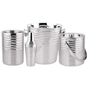 Ensemble de 4 barres en acier inoxydable avec refroidisseur à double éclairage Articles de bar à vin Design classique Cadeau à usage domestique Accessoire en métal durable - Product Image 1