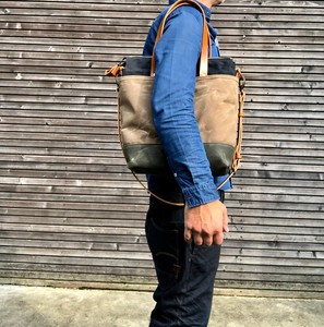 Bolso de Mano Grande de Lona Encerada, Bolsa de Oficina, Asas de Cuero, Correa de Hombro, Vintage para Damas, Caballeros, Oldfield, 2017 - Product Image 6