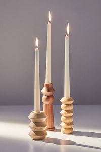 Support à bougies en bois pur, fait main, hexagonal, pour bougies pilier, paire uniquement, produit en bois luxueux - Product Image 2