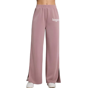 Pantalon de survêtement d'hiver pour femme en molleton personnalisé, taille mi-haute, coupe ample, devant plat, jambe large, coupe oversize, jambe droite, style sportif - Product Image 1