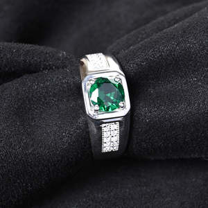 Geometric Rhodium Plated 925 Sterling <b>Silver</b> <b>Men's</b> <b>Ring</b> with Zircon Stone - Product Image 2