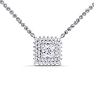 IGI Certified Lab Grown Diamond Princess Cut Double Halo Pendant in 14K White / Yellow & Rose Gold Luxury Cluster Design - Product Image 4