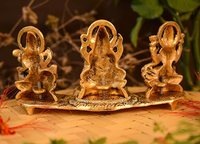 Diya en métal plaqué or Ganesha Lakshmi Saraswati, artisanat antique, idole hindoue, cadeau festif, décoration intérieure, mariage, Diwali