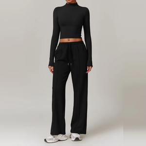 Nuevo estilo para mujer, pierna ancha, ajustada personalizada con Camisa sin mangas, conjunto de pantalones ajustados, chándal sólido para mujer, ropa de entrenamiento para correr - Product Image 6