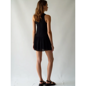 Vestido Mini Negro de Algodón con Corte en A y Cintura Baja para Mujer, Talla XS, Transpirable y Elegante con Cuello Cuadrado, Ideal para Fiestas, Uso Diario o Discoteca - Product Image 5