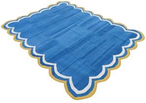 Vibrante Apparels - Tapiz de Pared con Rayas de Estilo Dhurrie Kilim Indio, Hecho a Mano, de Algodón Azul y Gris, con Borde Festoneado, Tejido Plano - Product Image 5