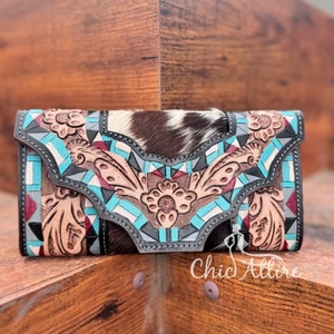 Porte-monnaie sculpté usiné à la main pochette étui de téléphone portefeuille élégant en cuir de fourrure de vachette nouveauté multi-usages portefeuilles en cuir occidental - Product Image 1