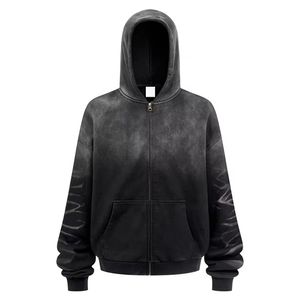 Sweat à capuche en coton pour homme, design délavé, fabricant de vêtements avec motifs de manches uniques, sweat-shirt zippé confortable - Product Image 1