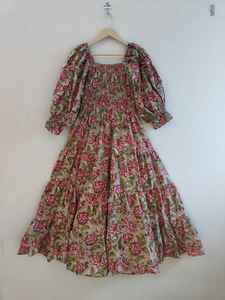 Robe longue décontractée pour femme, à manches longues, col en V, imprimé floral, en coton, coupe ample, avec doublure complète, pour les fêtes d'été - Product Image 6