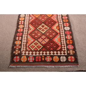 3x14.1 ft Rug, Vintage Turkish Rug, <b>Red</b> Herki <b>Wool</b> Rug - Product Image 5