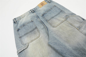 กางเกงแฟชั่นชายช่างไม้เข่าคู่แบบเก่ามีรูลมทำความสะอาดคราบดินหินกางเกงยีนส์ - Product Image 5