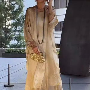 2025 été femmes nouveau élégant navettage en mousseline de soie mode imprimé robe marbre Texture à manches longues irrégulière longue robe - Product Image 6