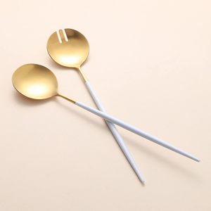 ชุดช้อนสลัดสแตนเลสสตีลสไตล์โมเดิร์นมินิมอล ชุดอุปกรณ์เสิร์ฟสลัดโลหะสีดำทันสมัยสำหรับโต๊ะอาหารและร้านอาหาร - Product Image 5